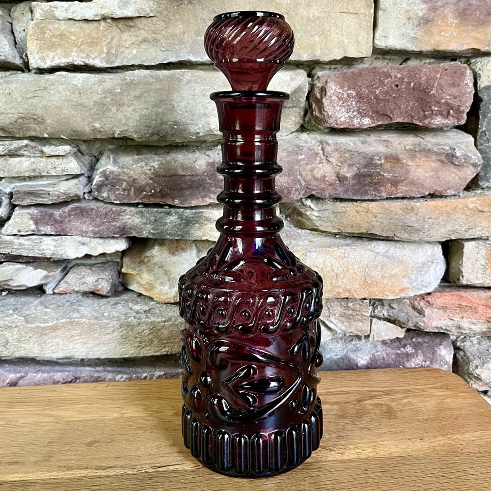 VTG Decanter Jim Beam 60s Glass Purple Amethyst Wet Bar Cart Retro Cocktail